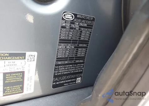 2026 Land Rover Range Rover Velar P250 S из США, поврежденный, VIN SALYJ2EX9TA815029